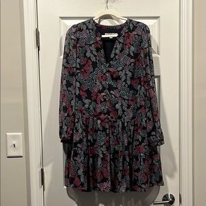 LOFT Pink and navy blue Long Sleeve V-Neck Sundress Size L